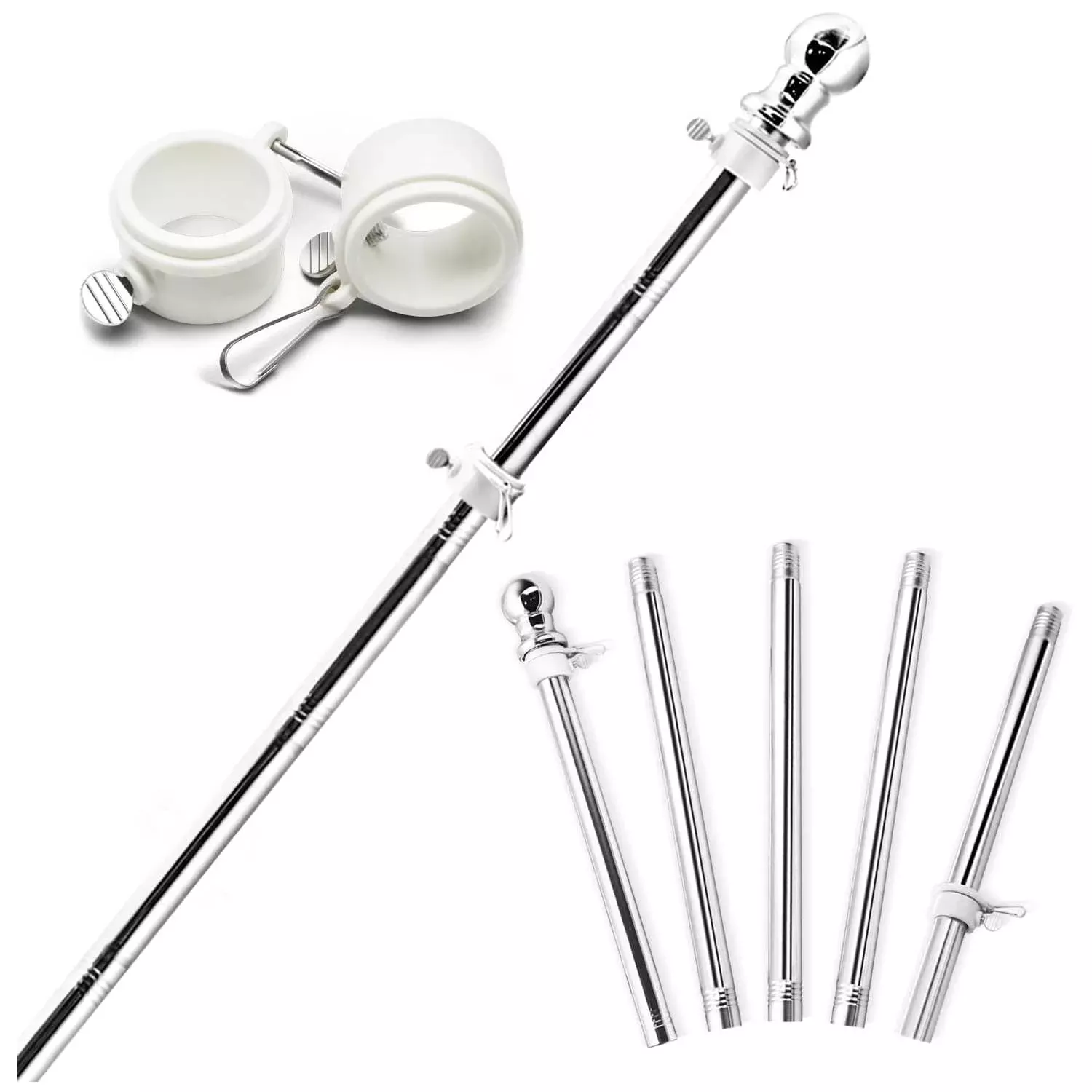 6 FT Stainless Wall Mount Flagpole with Tangle Free Rotating Rings