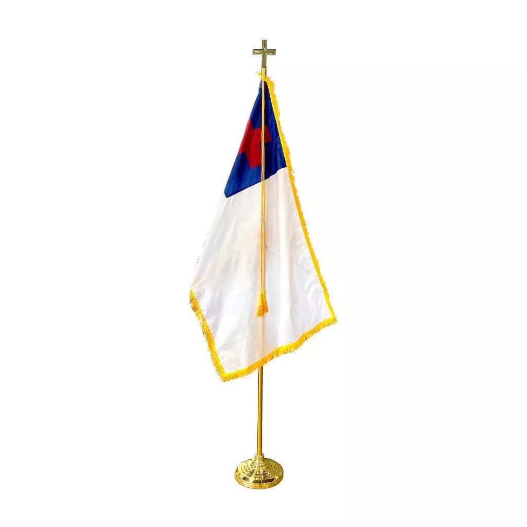 Adjustable Height Indoor Christian Flag Display Set