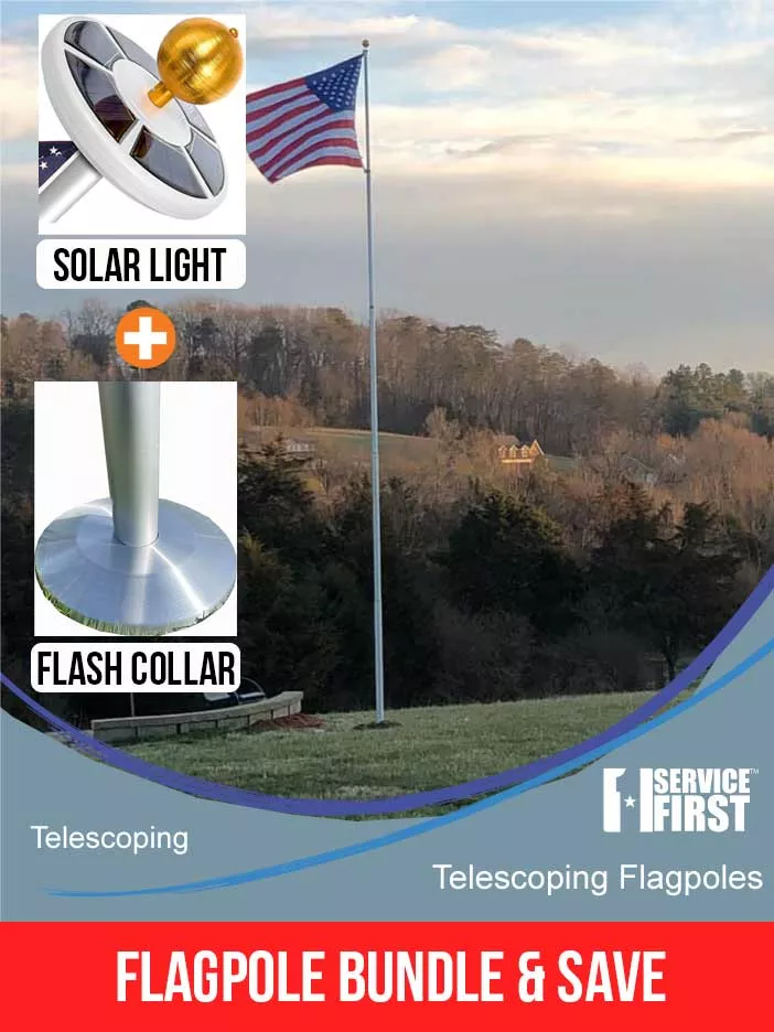 (Bundle) 20′ or 25′ Delta Telescoping Flagpole Bundle SILVER (Pole, Li