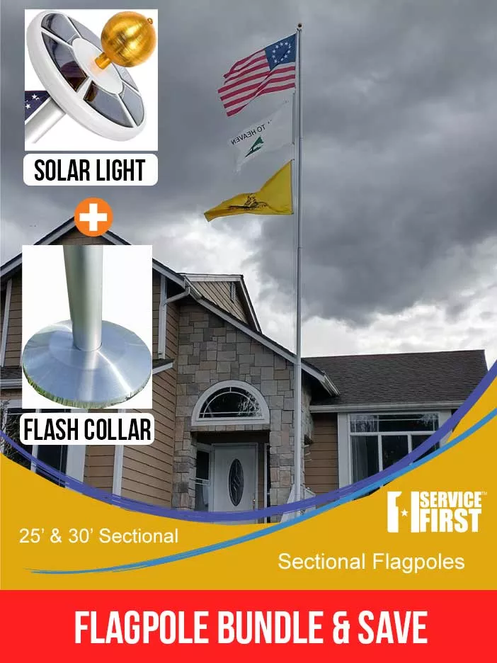 (Bundle) 25′ or 30′ Delta Sectional Flagpole Bundle SILVER (Pole, Ligh