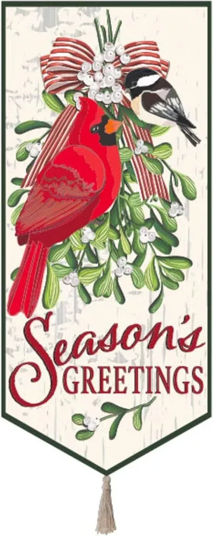 Mistletoe & Cardinal 2 Sided Long Garden Flag