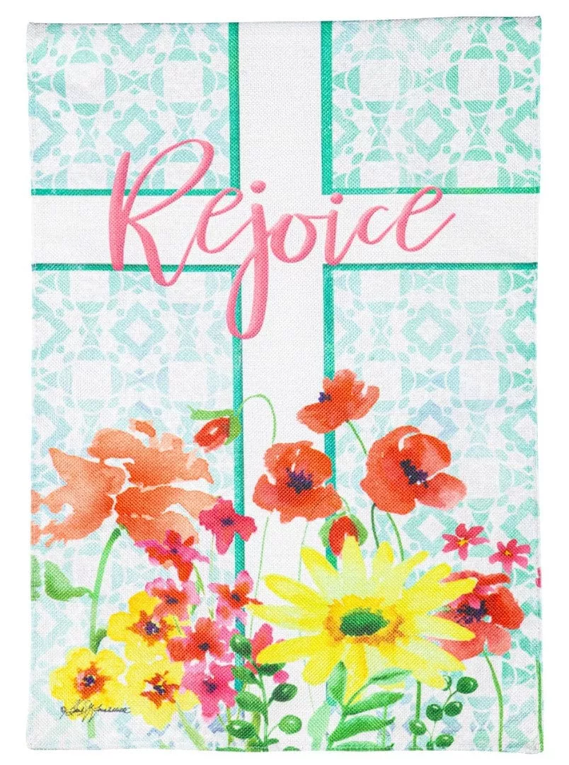 Rejoice Cross Easter Garden Flag 2 Sided