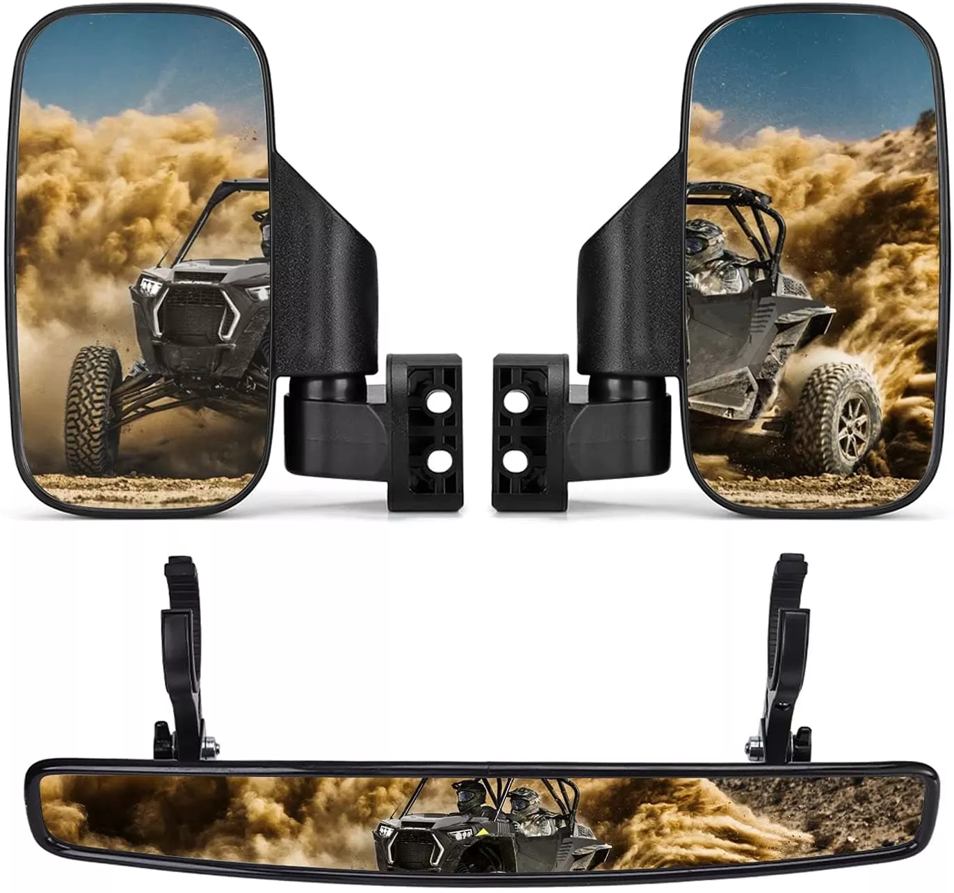 Side Mirrors and Rear Mirror for Can Am Commander 1.75″ to 2″ Roll Bar