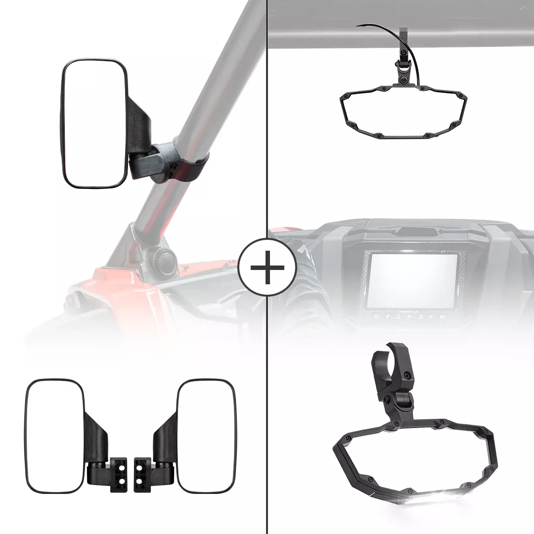 UTV 1.75" /2" Side View Mirrors and Center Mirror