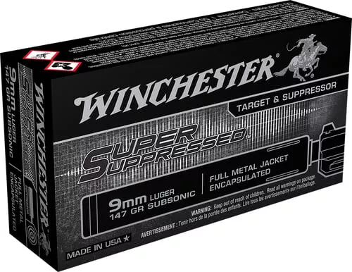 Winchester Super Suppressed Handgun Ammunition 9mm Luger 147 gr. FMJE 990 fps 50/ct