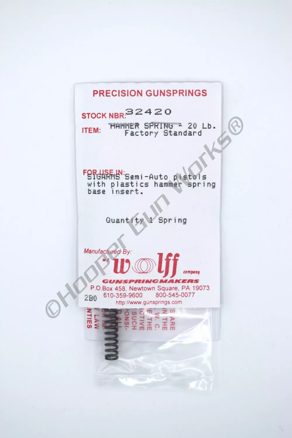 Wolff SIG STD HAMMER SPRING 20LB Pak of 1 PLASTIC BASE 32420